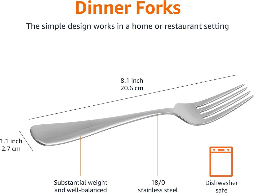 Stainless Steel Dinner Forks with Round Edge, 10 Pack of 12, 120 count total, Silver