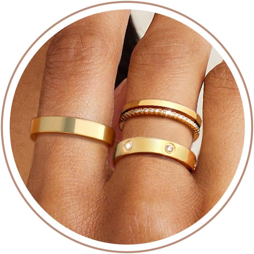 Gold Rings for Women Non Tarnish Dainty 14K Gold Plated Stackable Rings for Women Cubic Zirconia Ring Set Wedding