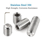 50 PCS #8-32 x 1/4" Set Screws, Internal Hex Head Allen Drive Cup Point Screws with Hex Key Wrench, 304 Stainless Steel