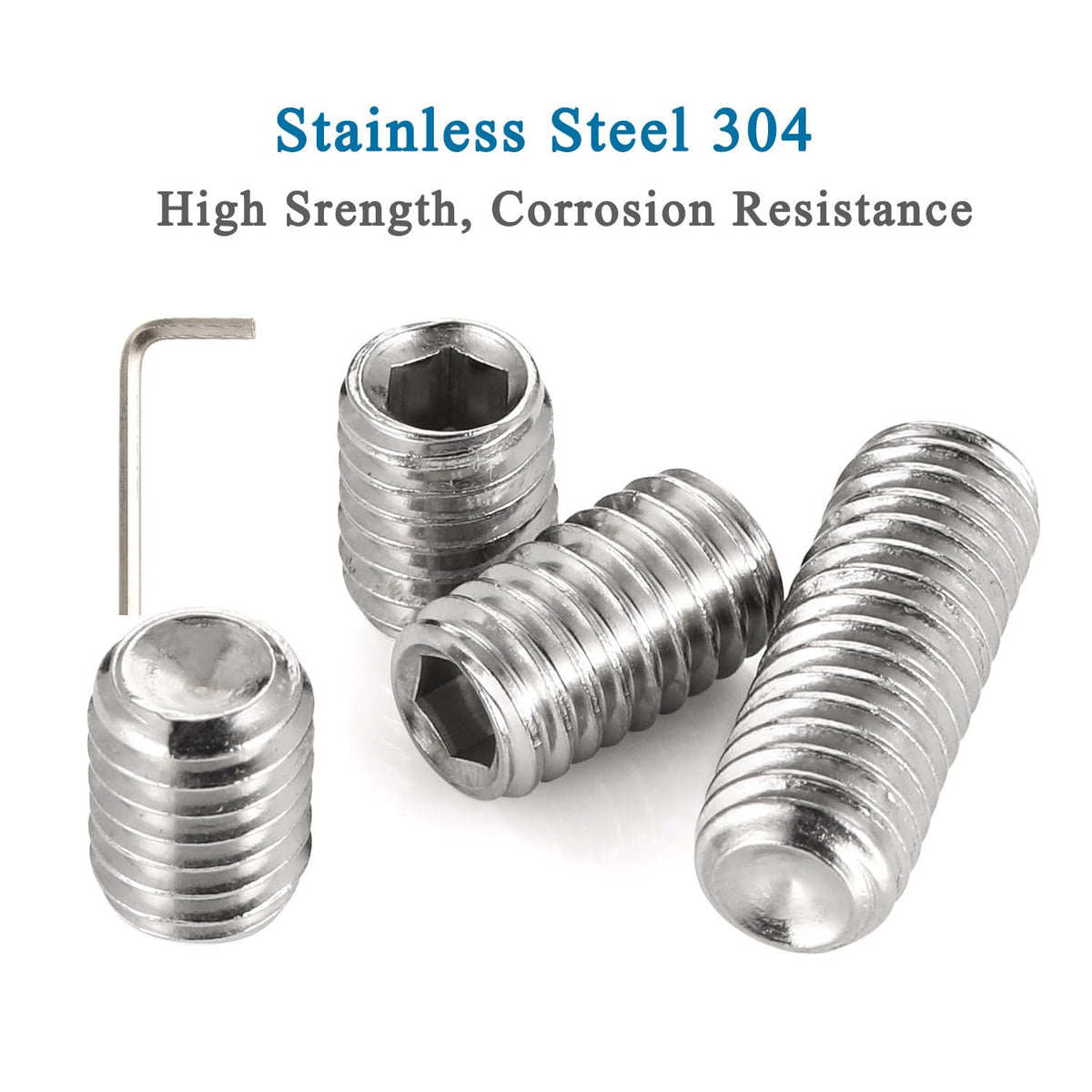 50 PCS #8-32 x 1/4" Set Screws, Internal Hex Head Allen Drive Cup Point Screws with Hex Key Wrench, 304 Stainless Steel