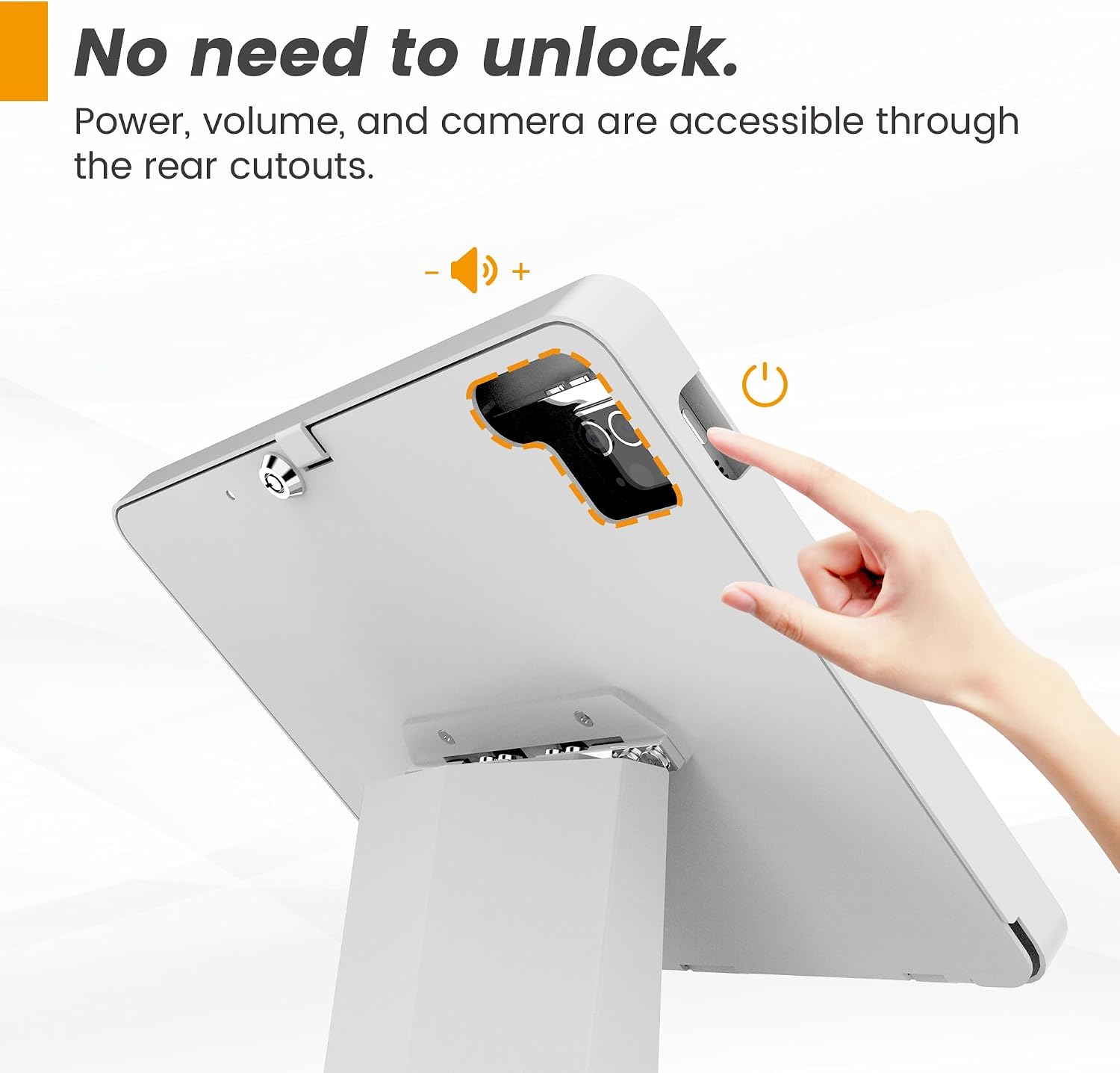All-in-One Tablet POS Stand with Printer Compartment, All Metal Desktop Kiosk with Key Lock, 90° Flip Enclosure