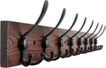 32.2'' Large Coat Rack Wall Mount Coat Hooks Coat Hanger with 8 Metal Black Triple- Hooks Brown Pine Real Wood Plank