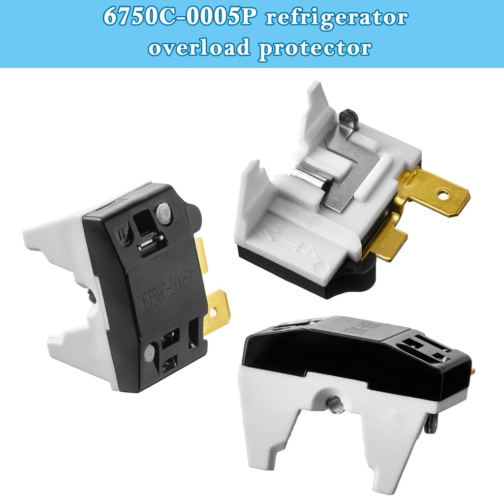 2 Pcs QP2-4.7 PTC Starter Relay & 6750C-0005P Overload Protector | 1 Pin Relay, Compatible with LG Refrigerator