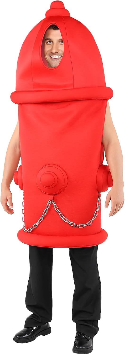 Fire Hydrant Costume Adult Tunic Funny Halloween Party Outfit Men Women | Red pullover onesie for couples DIY fireman