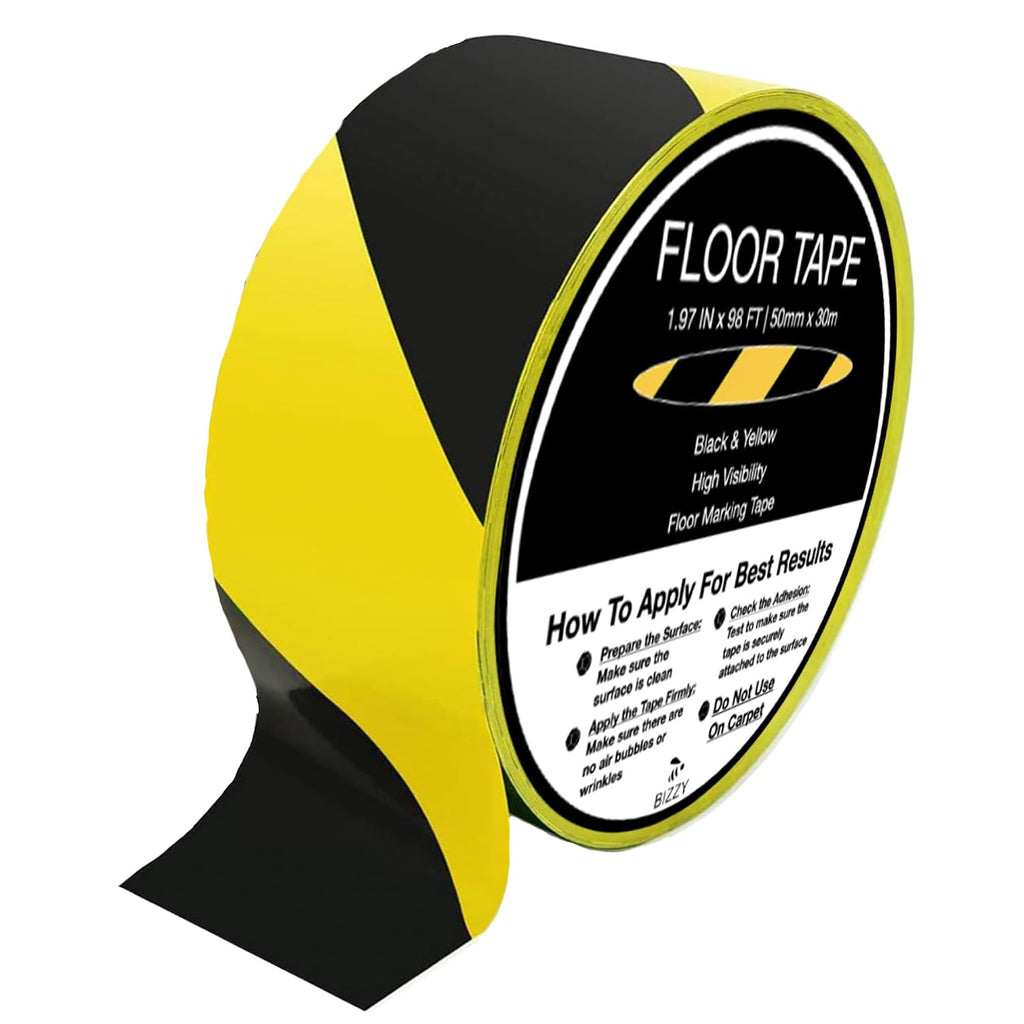 Black and Yellow Safety Tape 2" X 108' Industrial | Yellow and Black Caution Floor Tape | Watch Your Step Tape |