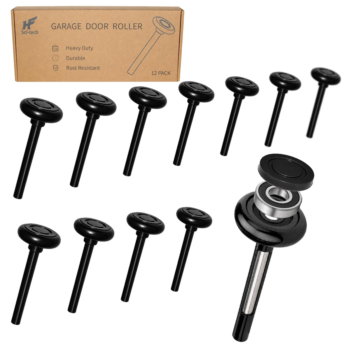 Nylon Garage Door Rollers 12 Pack, Quiet 2" Replacement for 2" Track