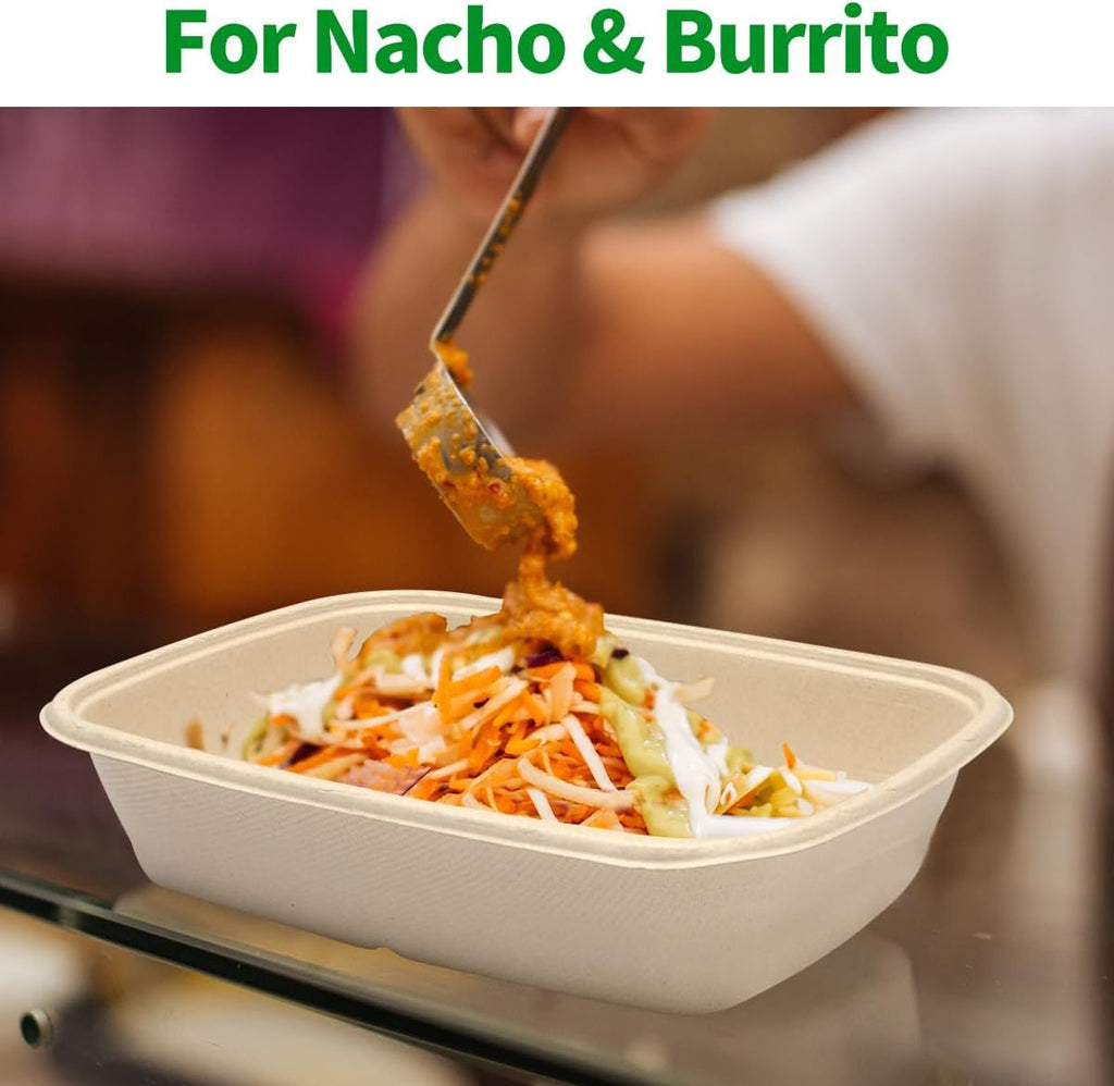 32 oz Large Rectangle Paper Bowls 100 Pack for Burrito Taco Salads