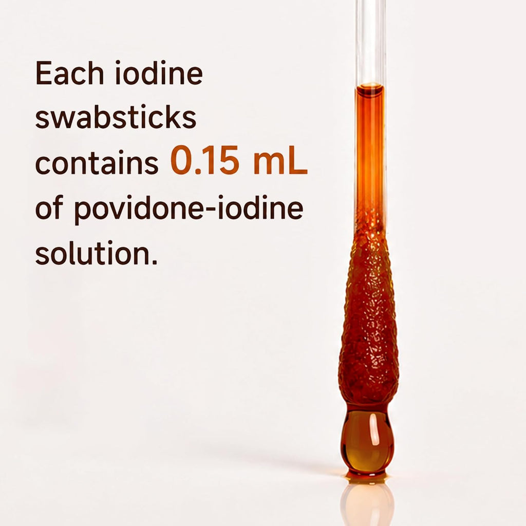 Povidone Iodine Swabsticks, 100 Count, Individually Wrapped with Snap-Release Solution, Skin Prep Swabs for First Aid