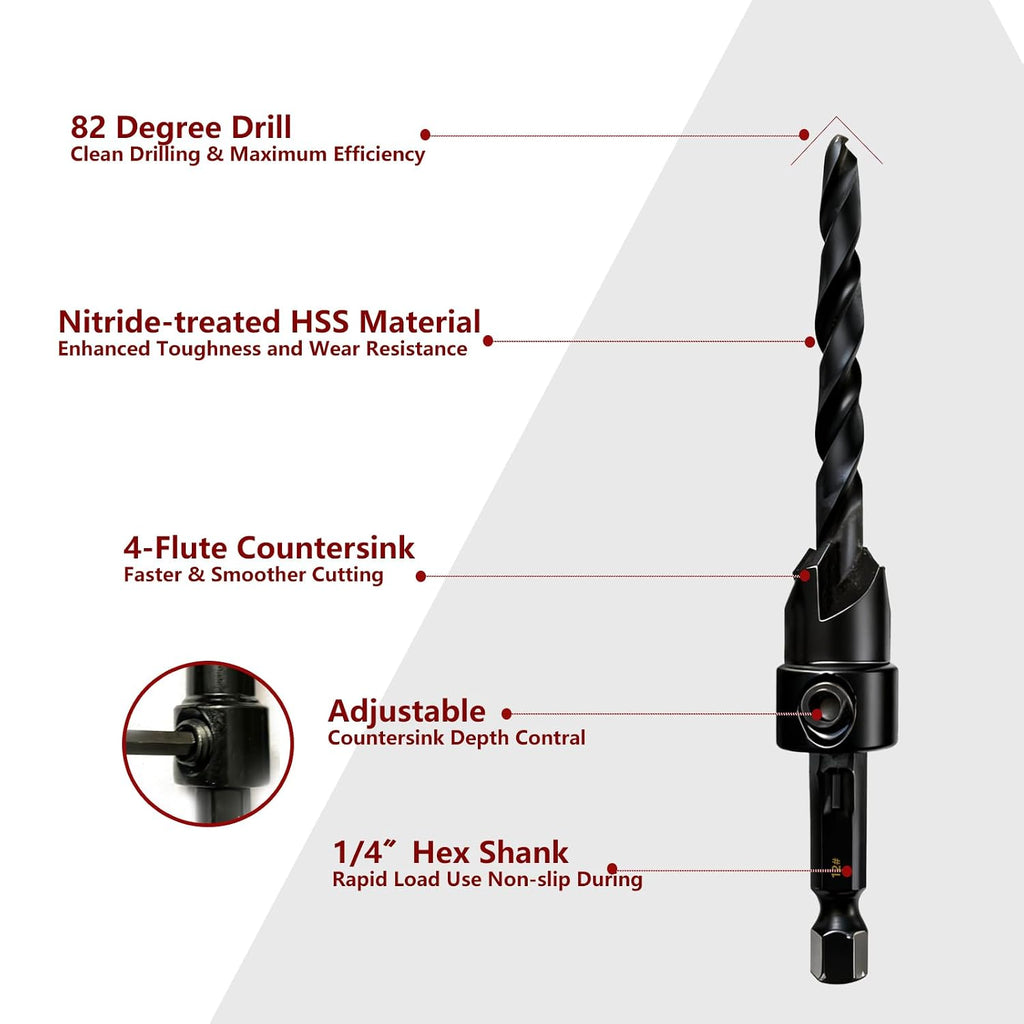 15-Piece Countersink Drill Bit Set, with 2PC Wood Plug Cutters