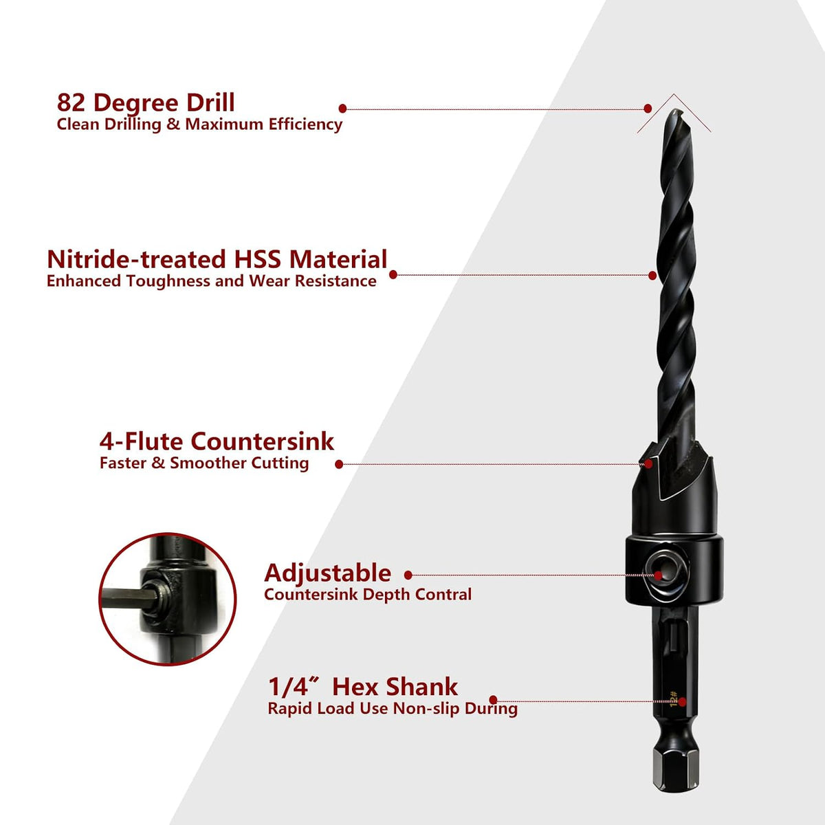 15-Piece Countersink Drill Bit Set, with 2PC Wood Plug Cutters