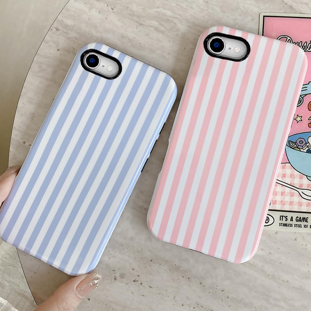 Compatible with iPhone SE /8/7 Cute Phone Case,Striped Aesthetic Pattern Design,Scratch Resistant Hybrid 2-Layer
