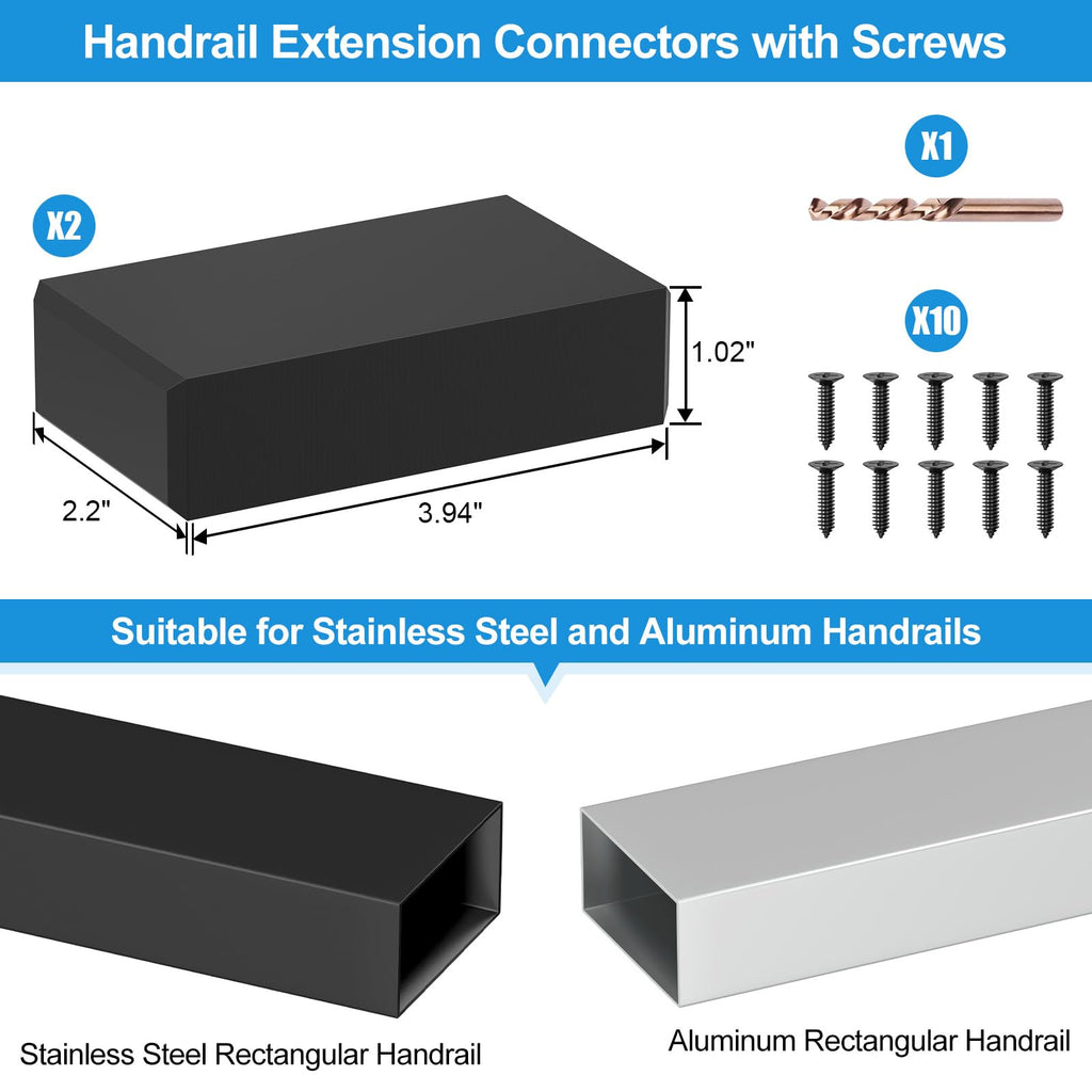 Black Extension Connectors for Cable Railing Flat Handrail