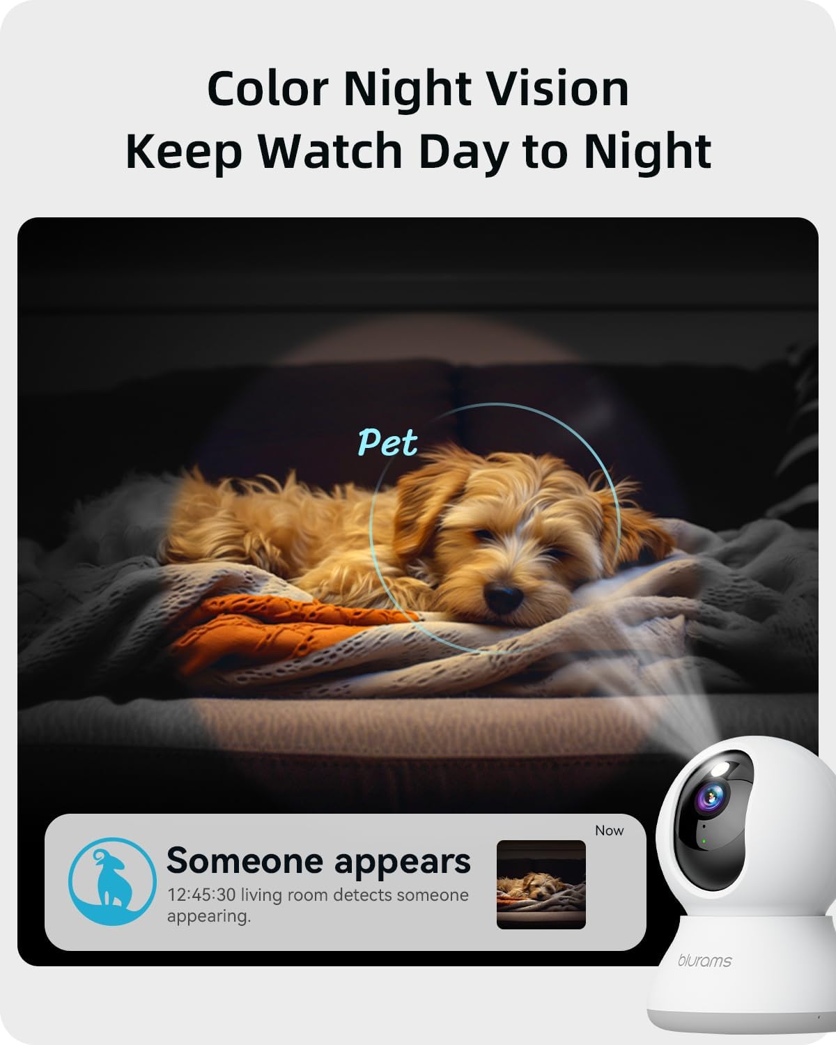 Security Camera 2K, blurams Baby Monitor Dog Camera 360-degree for Home Security w/Smart Motion Tracking, Phone App