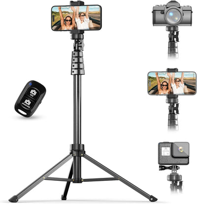 62" Phone Tripod & Selfie Stick with Wireless Remote and Phone Holder, Compatible with iPhone and Android for
