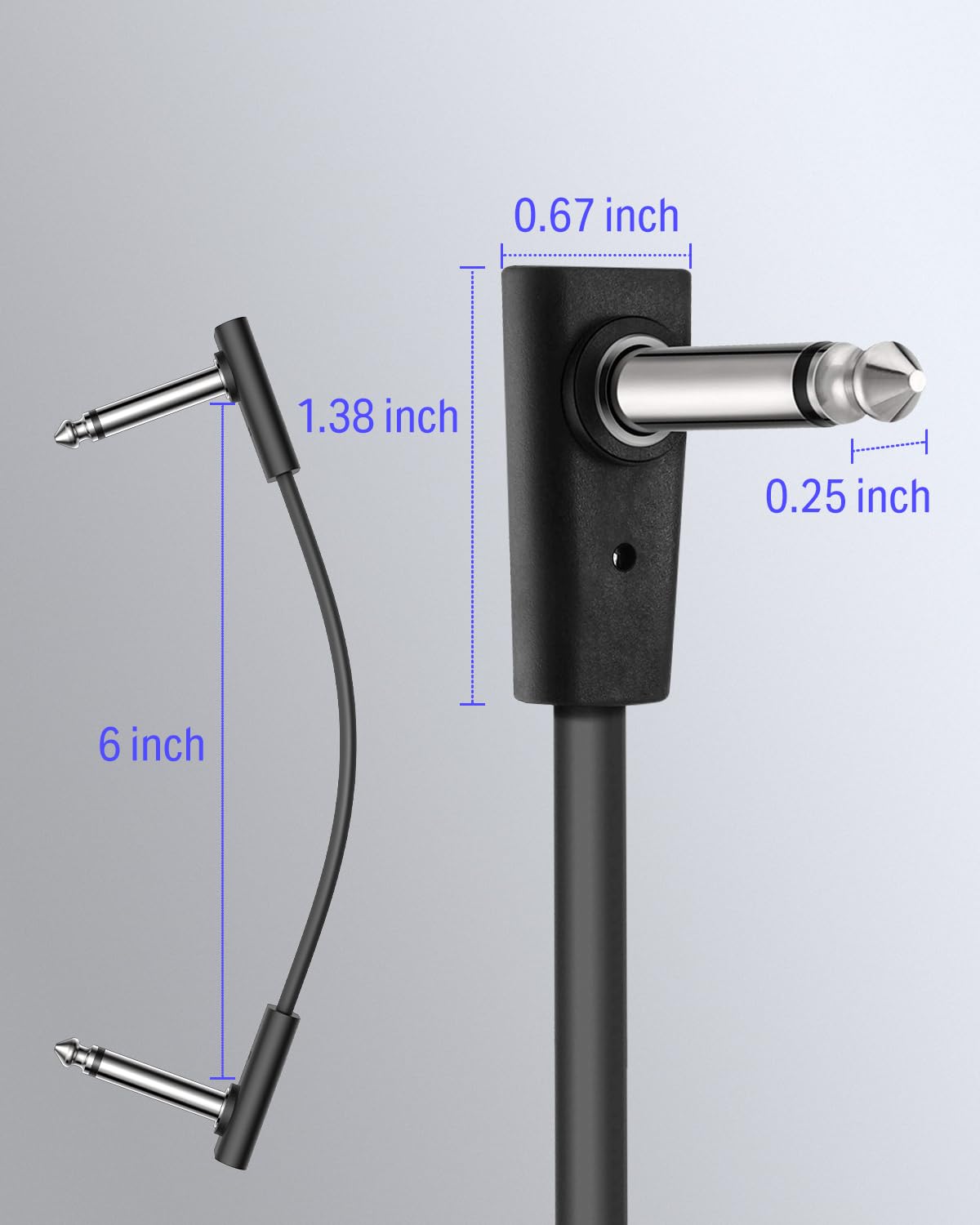 Flat Patch Cables for Guitar Effect Pedal 6 Inch Save Space Clear Sound 1/4" TS Right Angle 3 Packs | Right angle