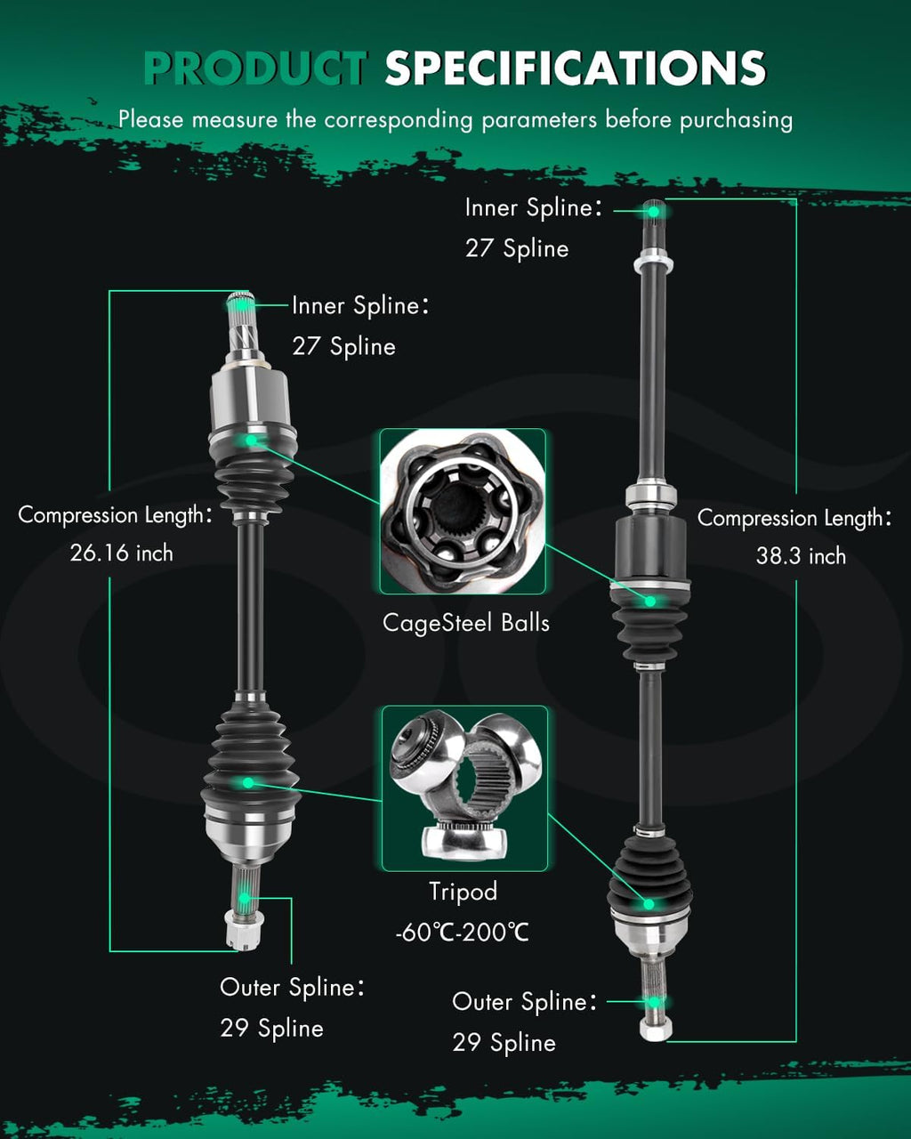 SCITOO Pair (2) Front CV Axle Assembly For Altima 2.5L 2007-2013