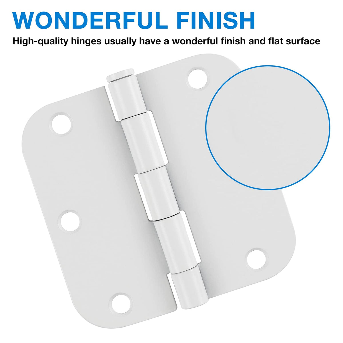 3 1/2" Matte White Door Hinges 3.5" 5/8" Radius Rounded 18 Pack