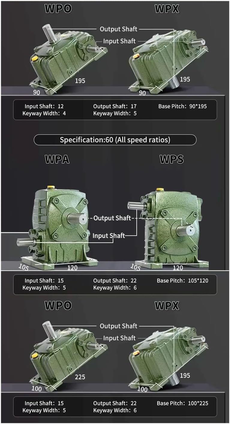 WPA WPS WPO WPX40 50 60 70 80 100 Gearbox Iron Shell Worm Gear Reducer Small Motor Transmission Gears Reduction Box(15-1,WPS80)