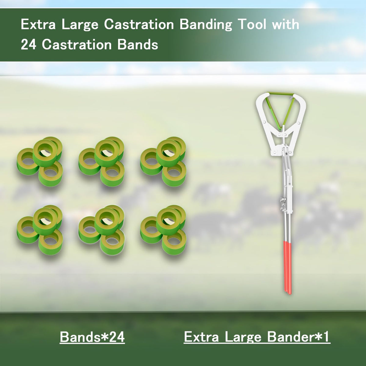 Extra Large Castration Banding Tool, Cattle Goat Bander with 24 Castration Bands, Easy to Operate, Rugged