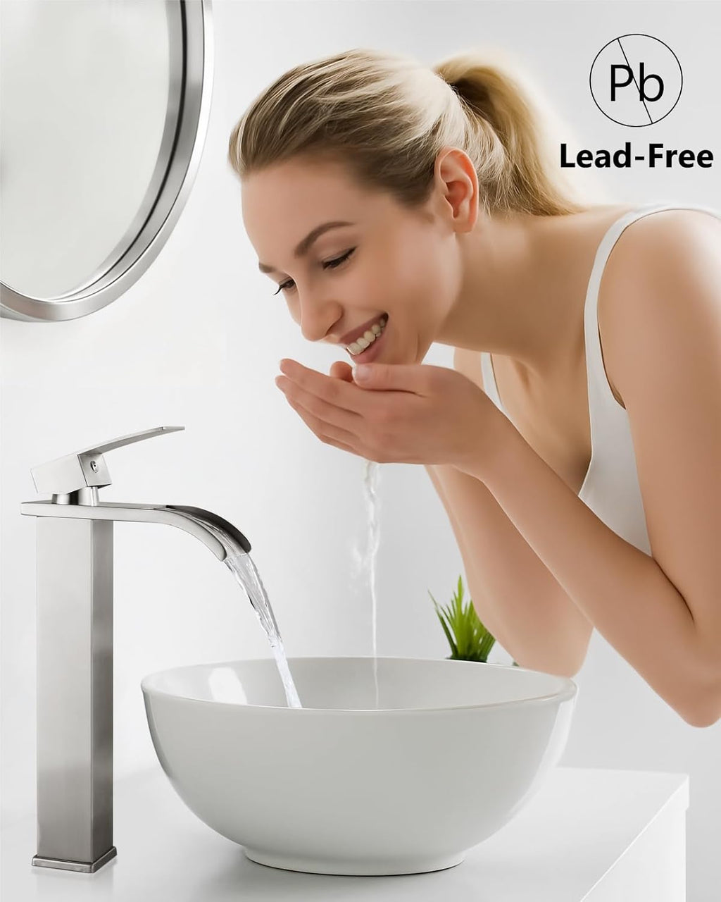 Brushed Nickel Waterfall Vessel Sink Faucet,Tall Bathroom Faucet