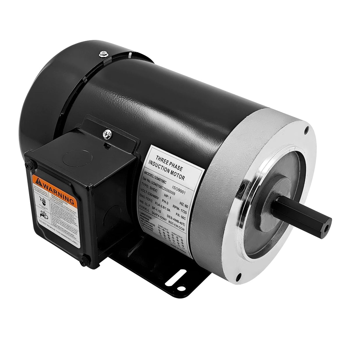 1 HP 3 Phase 56C Frame 1800 RPM TEFC Electric Motor