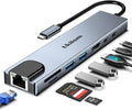 USB C Hub Ethernet HDMI Adapter, 8 in 1 Docking Station with 4K HDMI, RJ45 Ethernet, SD/TF Card Reader, USB 3.0/2.0