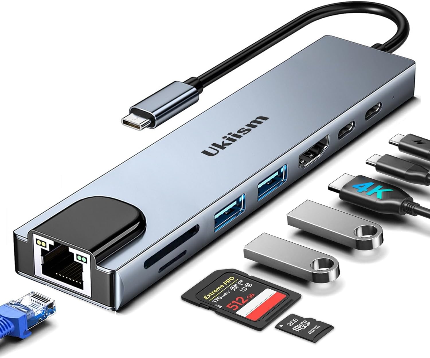 USB C Hub Ethernet HDMI Adapter, 8 in 1 Docking Station with 4K HDMI, RJ45 Ethernet, SD/TF Card Reader, USB 3.0/2.0
