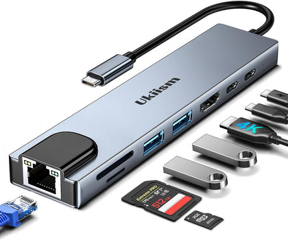 USB C Hub Ethernet HDMI Adapter, 8 in 1 Docking Station with 4K HDMI, RJ45 Ethernet, SD/TF Card Reader, USB 3.0/2.0