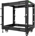RIVECO 12U Server Rack Adjustable Depth Network 4 Post Cabinet Open Frame with Leveling Feet & Wheels Fully Rivets 1400 LBS