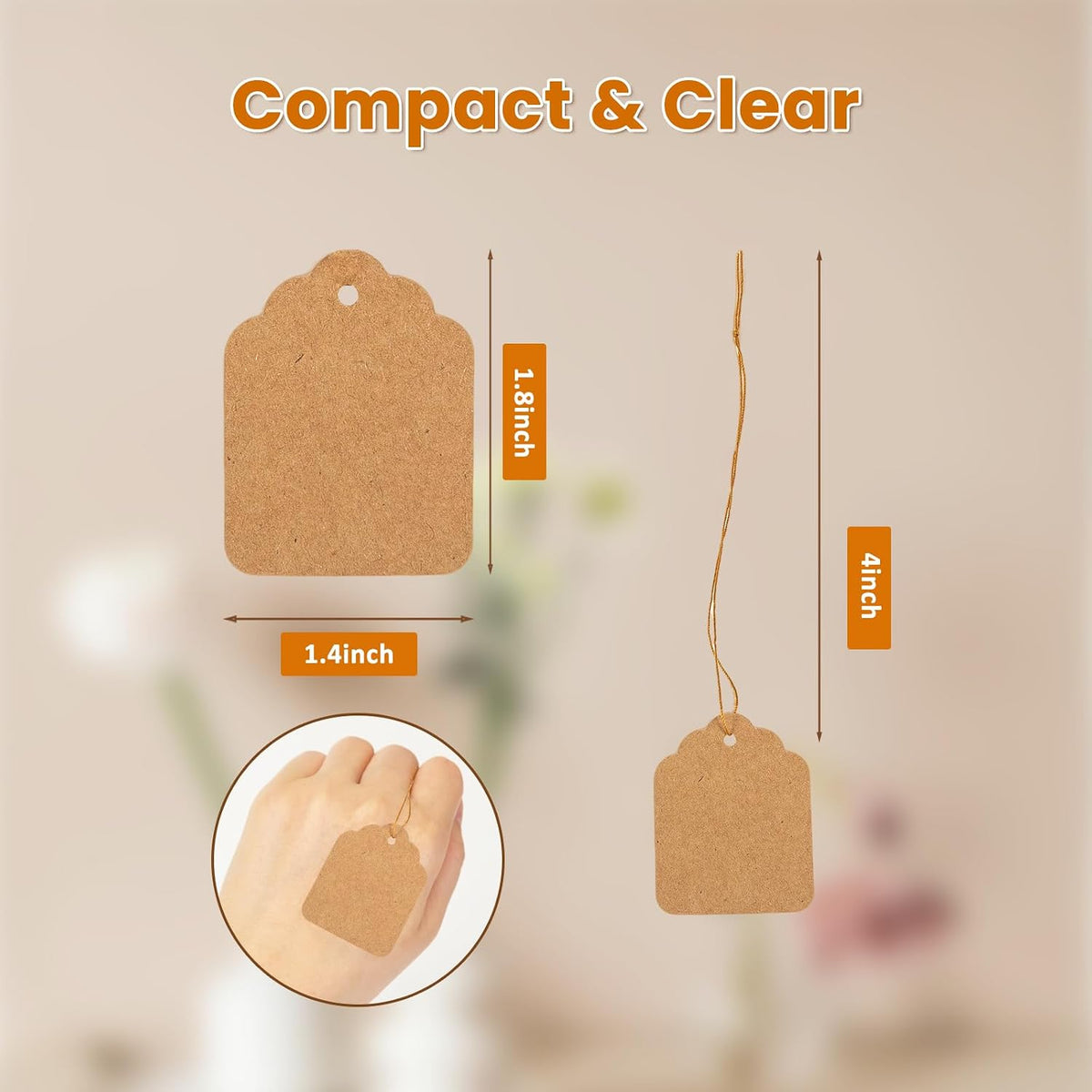 1.8x1.4 Inches Brown Kraft Price Tags with String Attached 500 Pcs