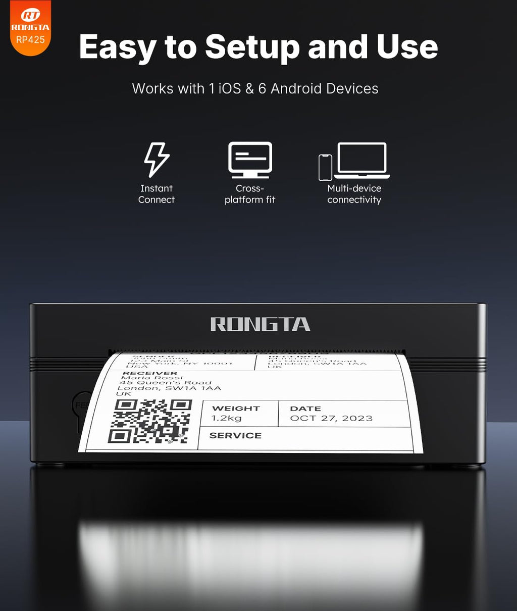 Bluetooth Shipping Label Printer, Wireless 4x6 Thermal Label Printer for Shipping Packages, Support Phones