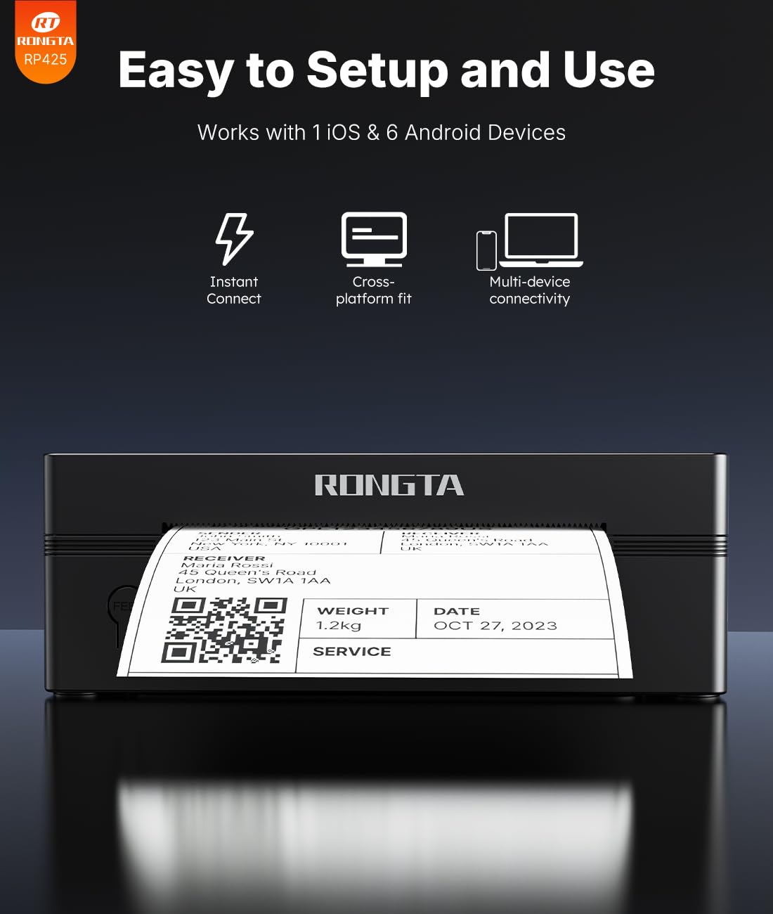 Bluetooth Shipping Label Printer, Wireless 4x6 Thermal Label Printer for Shipping Packages, Support Phones