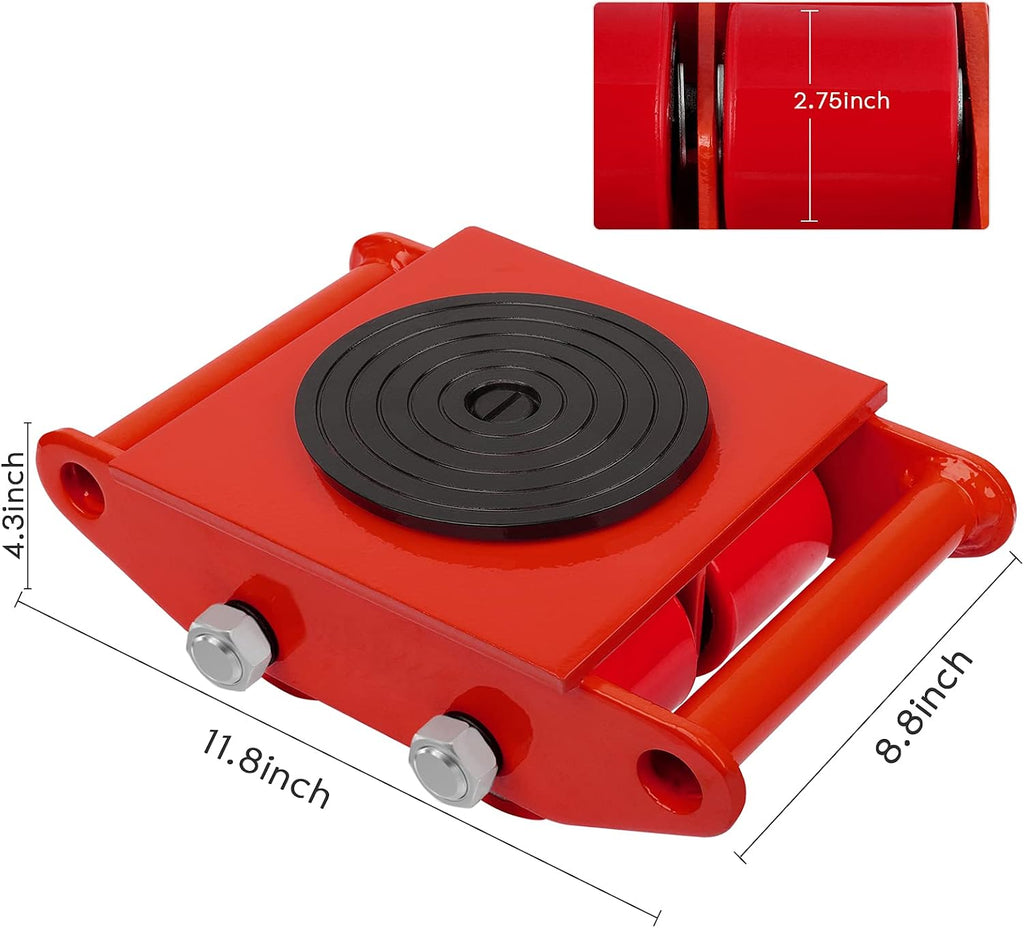 6T Machinery Skate Dolly with 360° Rotation Cap for Heavy Duty Moving | Carbon Steel 13200lbs Heavy Duty Machine