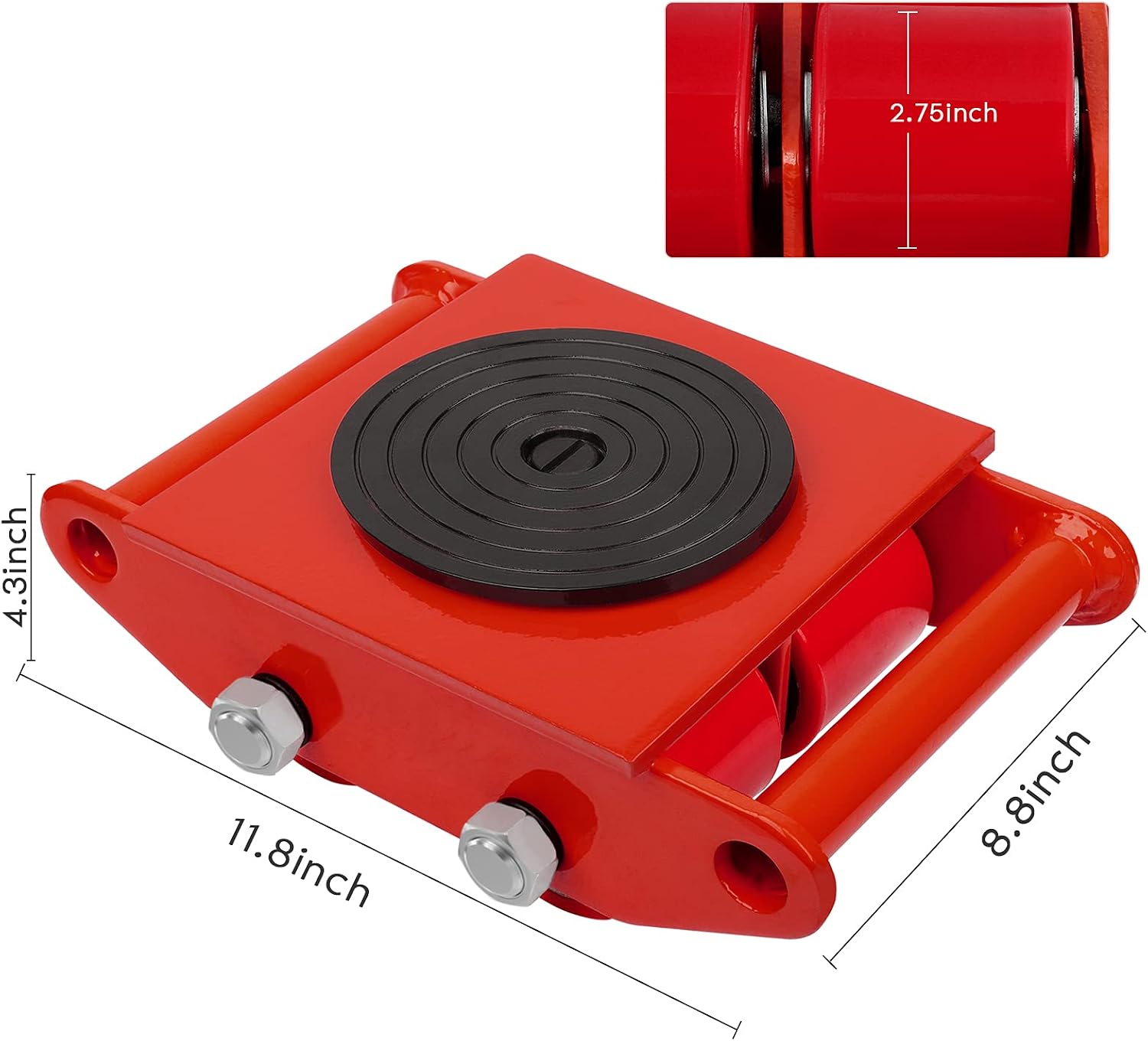 6T Machinery Skate Dolly with 360° Rotation Cap for Heavy Duty Moving | Carbon Steel 13200lbs Heavy Duty Machine