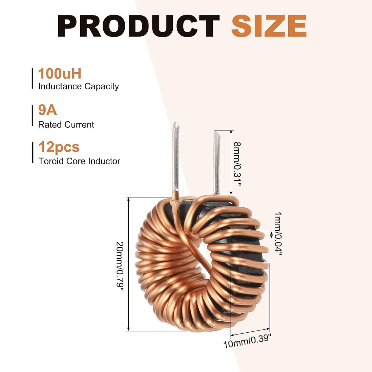 MECCANIXITY 12pcs Toroid Core Inductor 100uH 9A Magnetic Coil 0.79"OD