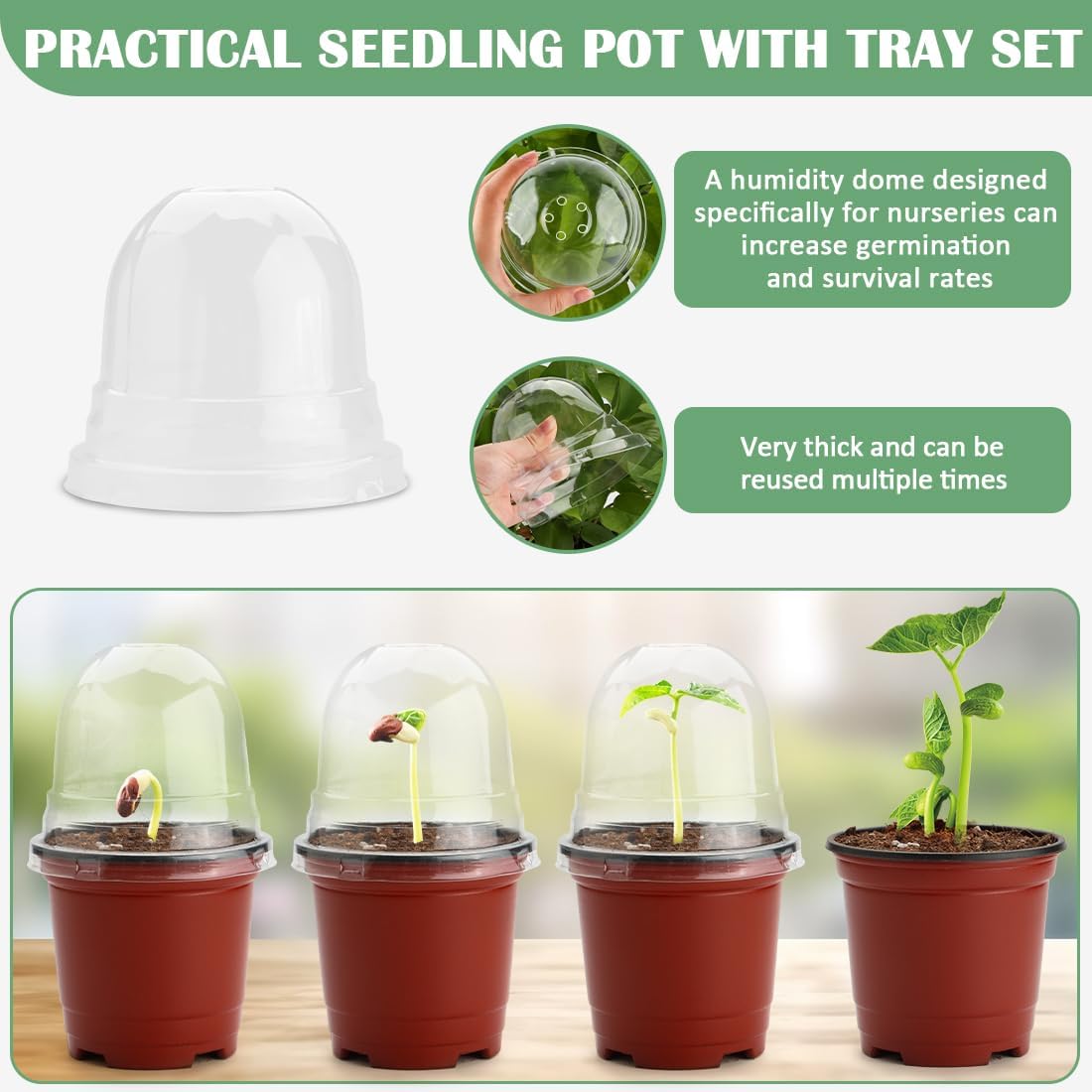 4 Inch 60 Pack Nursery Pots with Humidity Domes & 5 Pack 12 Cell Round Seedling Pot Carrying Trays, Sturdy Seeds