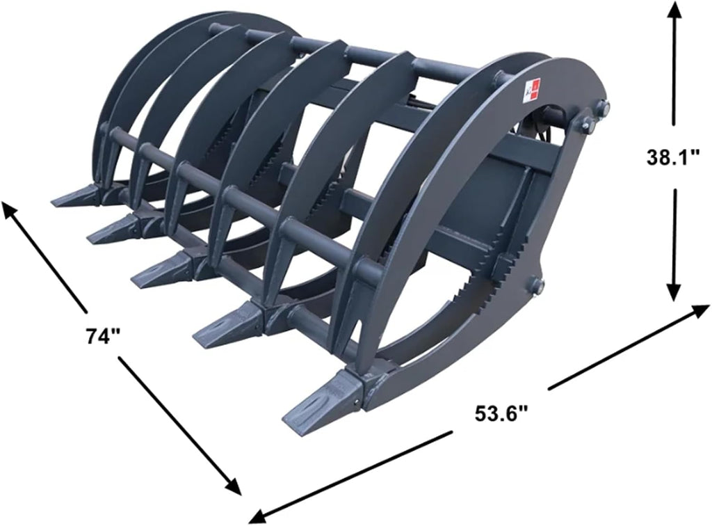 72" Heavy-Duty Root Grapple Rake Hydraulic Skid Steer Attachment | Twin 3000 PSI Cylinders, Universal Quick Attach
