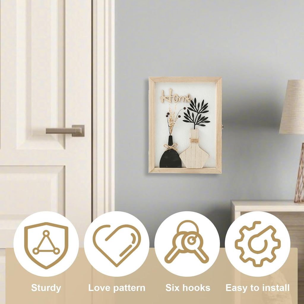 Wooden Key Box, Key Holder Wall Mount Decorative Wooden Key Cabinet Holder with 6 Hooks Rustic Access Card Hanger
