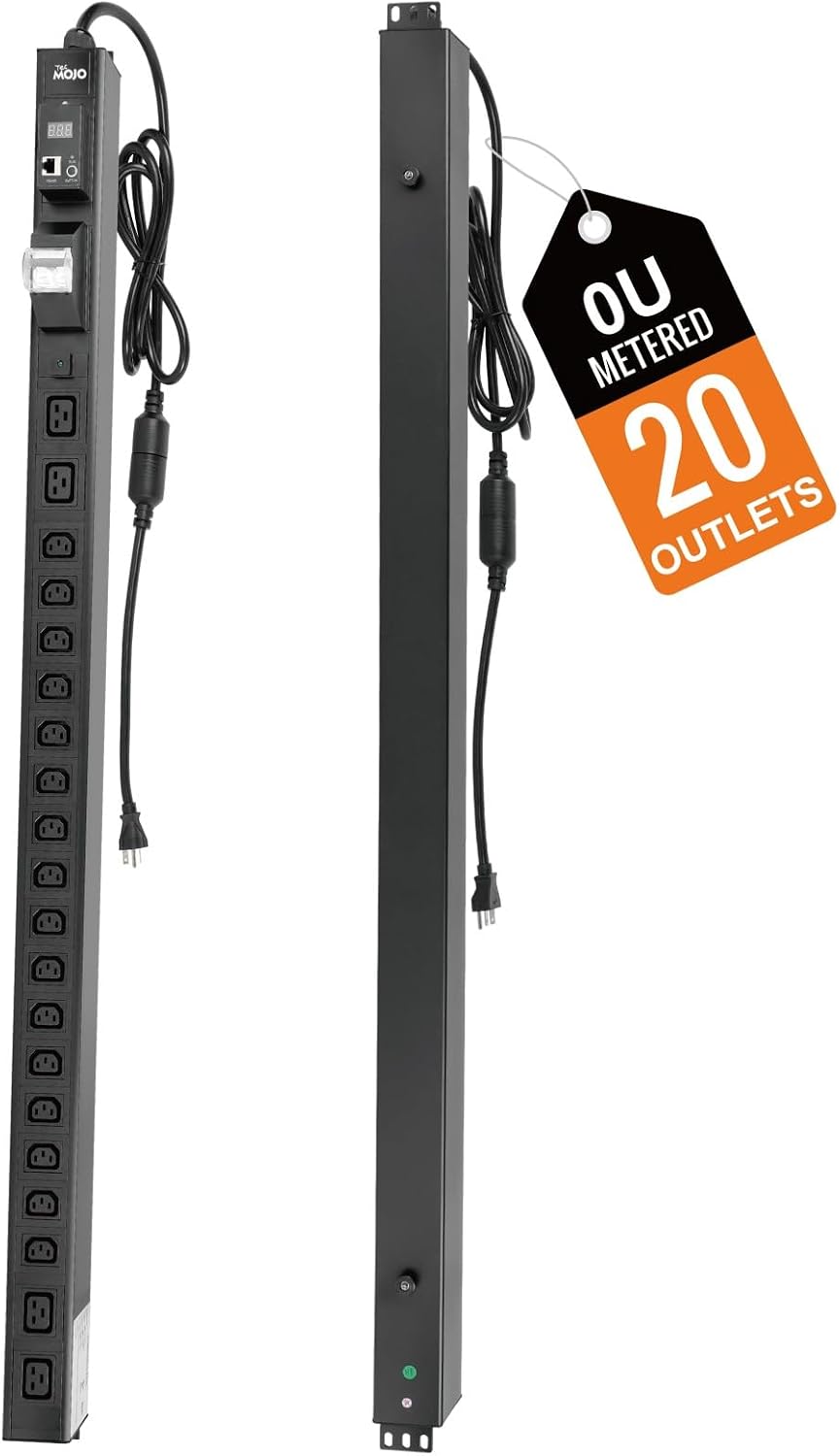 Tecmojo 20-Outlet 0U Metered Vertical PDU, 16 IEC C13 + 4 IEC C19, RS485 Modbus RTU (SKU# 13122002)