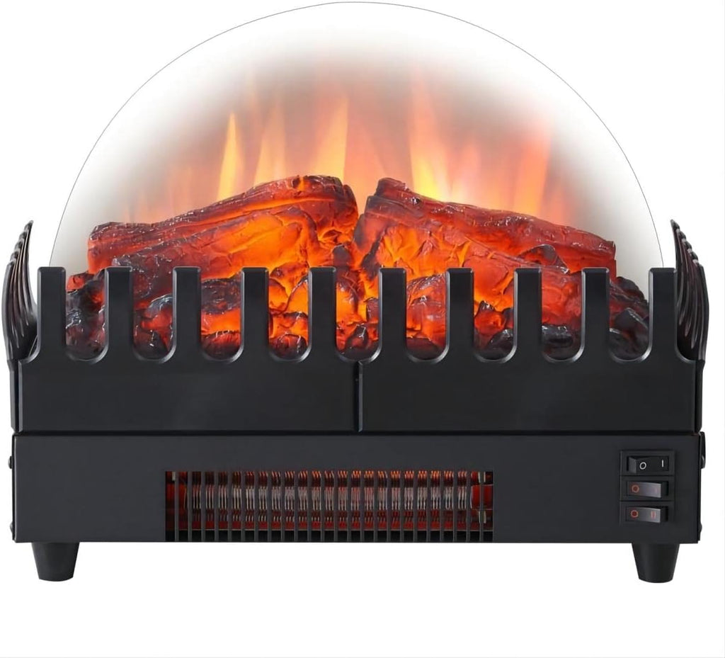 Electric Fireplace Log Heater, 16" Fireplace Inserts with Realistic Ember Bed, Thermostat, 750/1500W, Black