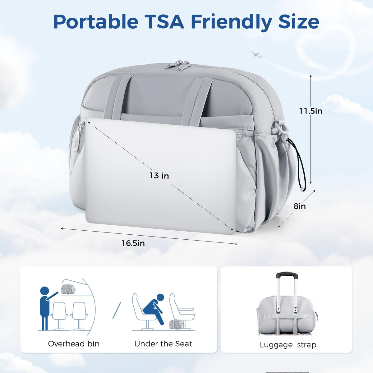 Women's Duffle Gym Bag, Carry-On Shoe Compartment for Weekender Overnight