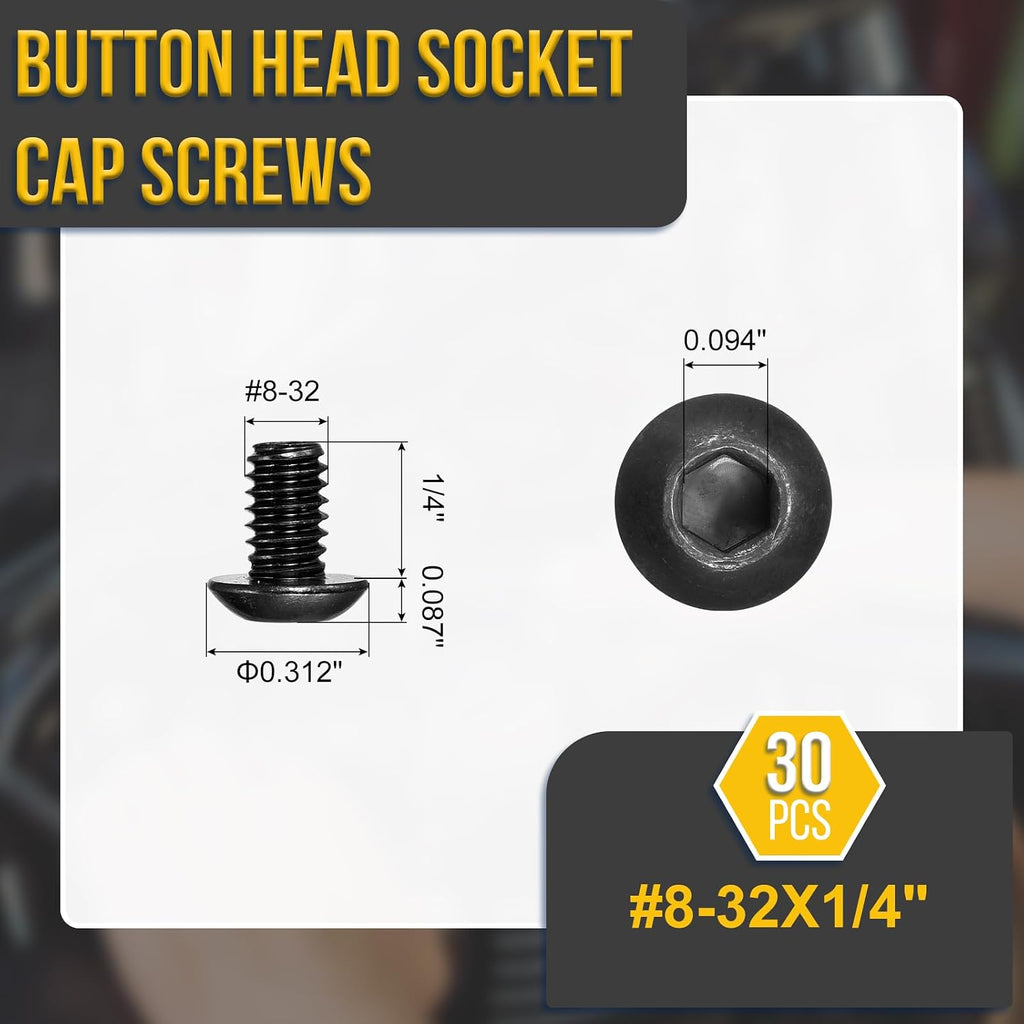 DTGN #8-32x1/4 Button Head Socket Cap Screw 30Pcs 304 SS Black Oxide