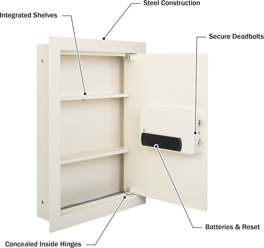 In-Wall Safe - Home or Business Safe with Keypad and 2 Manual Override Keys - Protects Cash, Jewelry, Passports, and