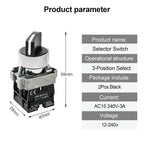 2-Pack Black 3-Position Metal Head Selector Switches, 2NO