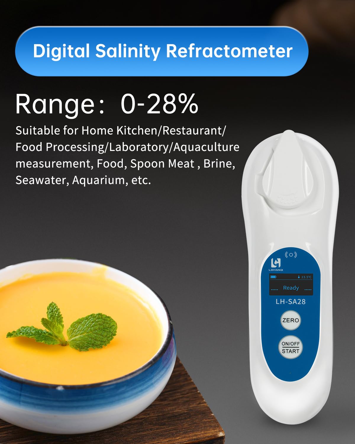 Digital Salinity Refractometer with ATC, 0-28% Measurement Range