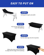 2 Pack 6FT Black Tablecloth Rectangle Spandex Fitted Table Cover