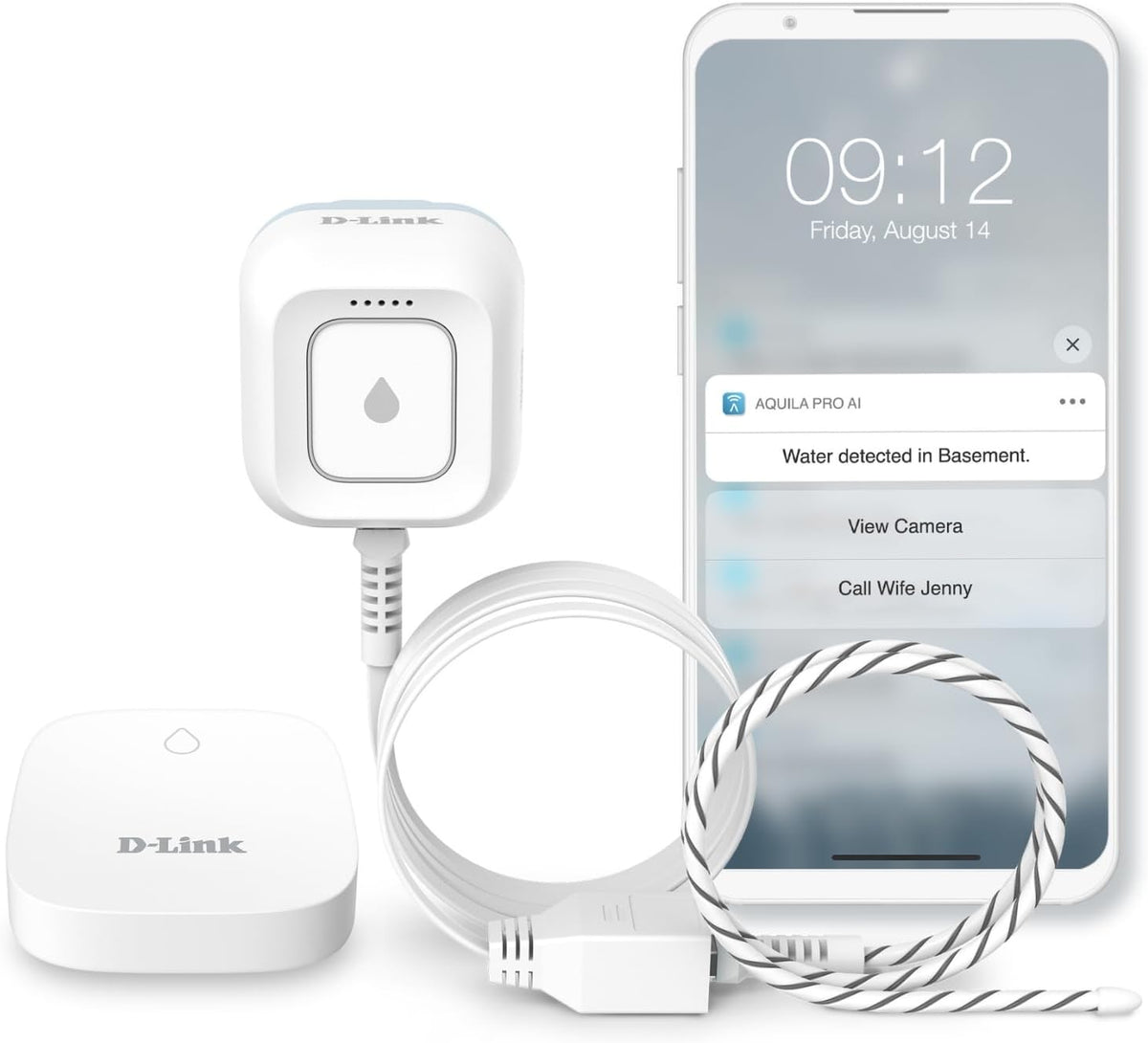 Next-Gen WiFi Water Leak Detector Starter Kit with 2 sensors—Loud 100 dB Sound Alarm—App Alert—LED Strobe Light—No