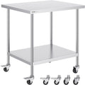 Stainless Steel Work Table 30 x 36 x 38 Inch, with 4 Wheels, 3 Adjustable Height Levels, Heavy Duty Food Prep