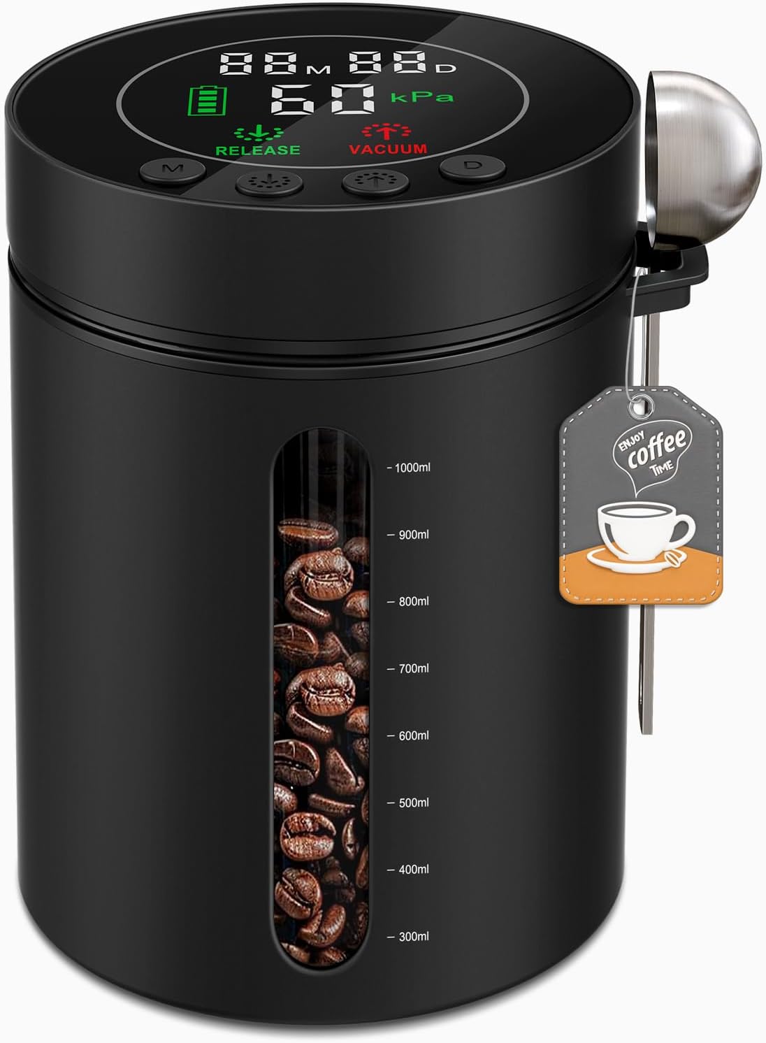Automatic Vacuum Coffee Canister, 1.3L Coffee Container with LED Display | Smart Pressure Sensor,Window,Scoop