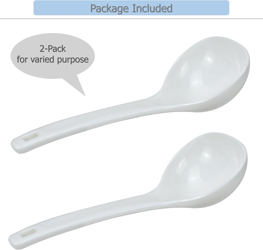 2 Pack Plastic Soup Ladle Serving Spoon, 7.5 inch Long | For Serving, Cooking, Mixing Gravy Stews Noodles Rice Soup